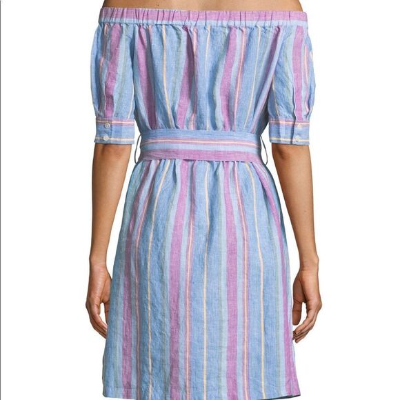 FRAME Off-the-Shoulder Striped Linen Dress - Picture 2 of 3